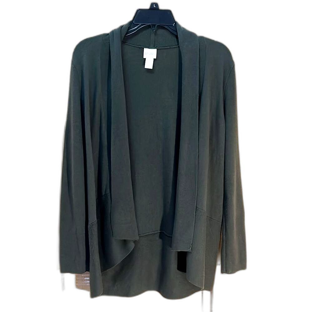 Chicos Mossy Green Shawl front Sweater Sz 1
